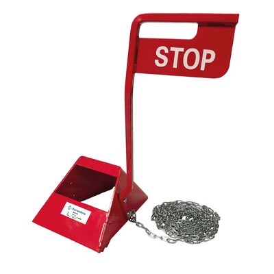 Metalowy klin do blokowania kół z znakiem stop