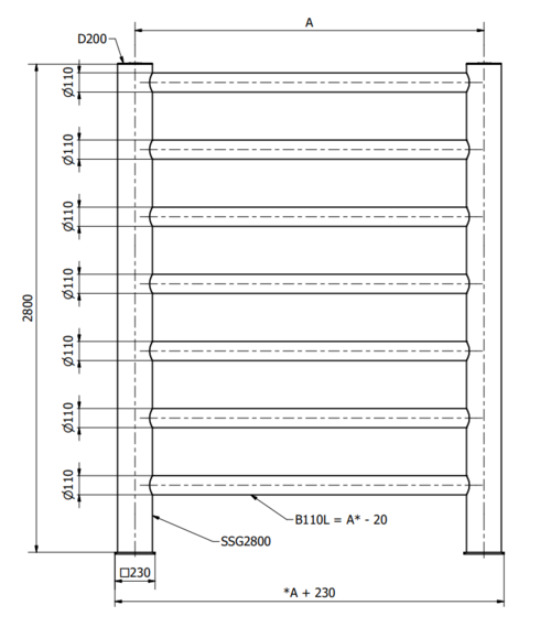 Flexible tall Barrier GEMINI 2800 drawing