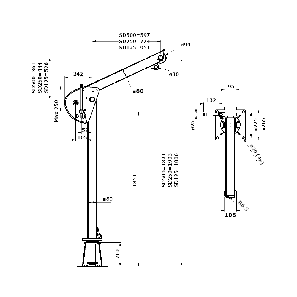 Przenośny żurawik obrotowy SD125-250-500