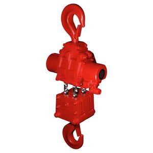 The heavy duty air chain hoist RED ROOSTER TMH with 60 tons capacity.