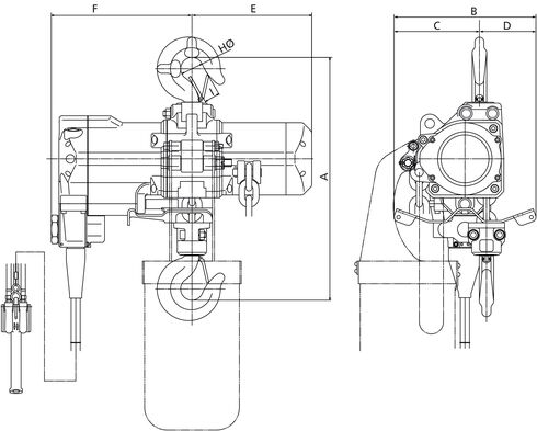 RED ROOSTER TMH-3000 air hoist measurements